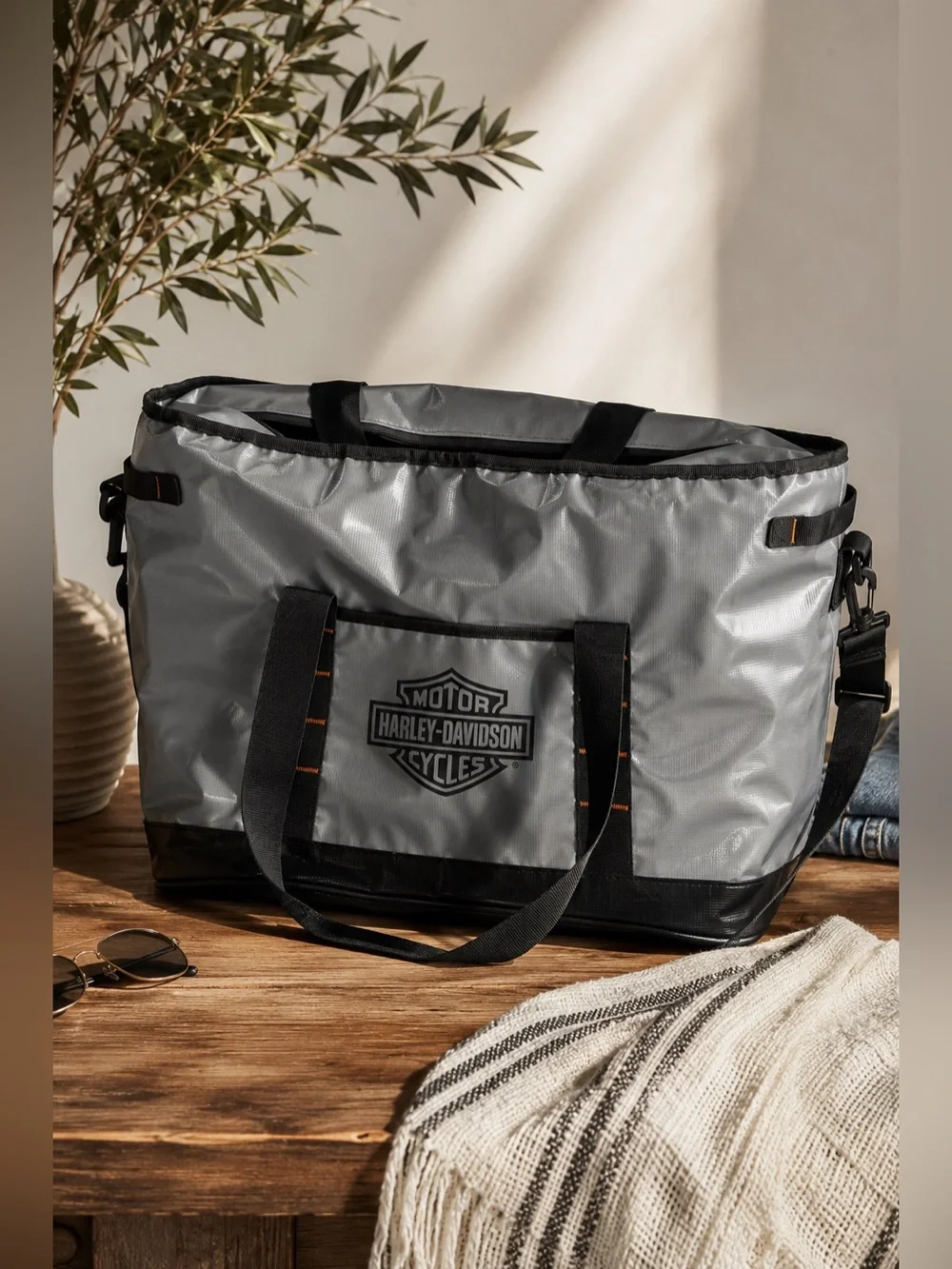 Harley-Davidson Insulated Cooler Tote Bag Gray Black Shoulder Travel 22”